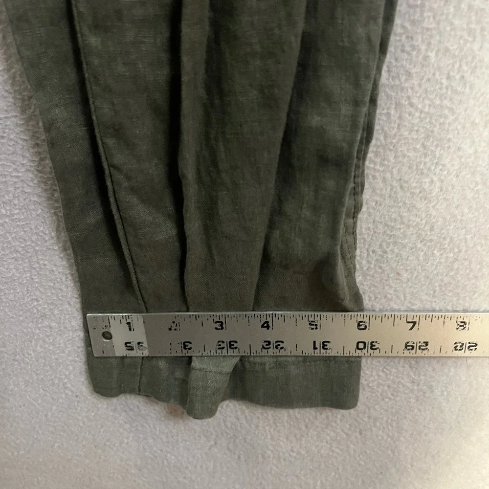 H&M Pants Women's Size XS Green 100% Linen Straight Leg Drawstring